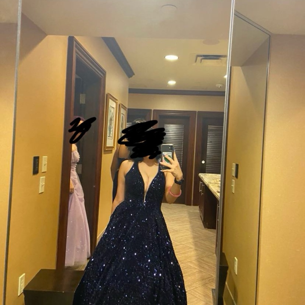 Elegant Navy Blue Sequin Gown